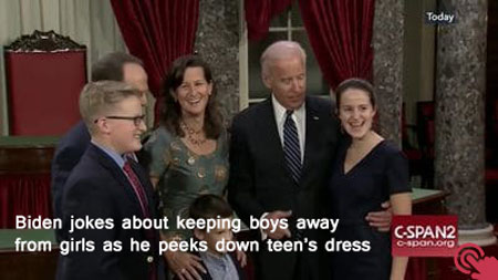 Biden peeping down teen's dress